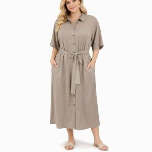 Zara Shirt Dress Size Small Tan Short Dolman Sleeve Belted Waist